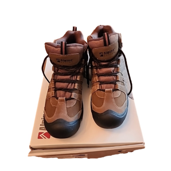 Men's Brown Lace Up Reinforced Toe Waterproof Hiking Boots Alpine Design, NIB - Picture 2 of 11